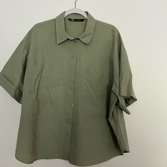 Zara Tops - Zara olive green short button blouse
